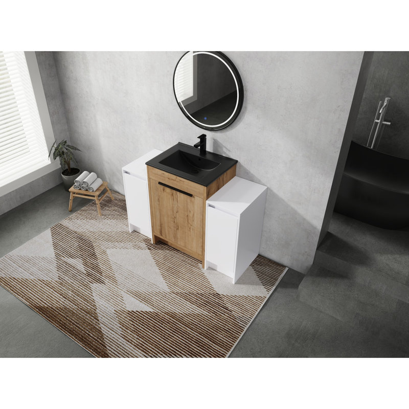 Meuble-lavabo autoportant de 48 pouces avec lavabo en céramique noire et 2 armoires de rangement, porte à fermeture douce, armoire 02424IMO + 0312 * 2, ensemble KD