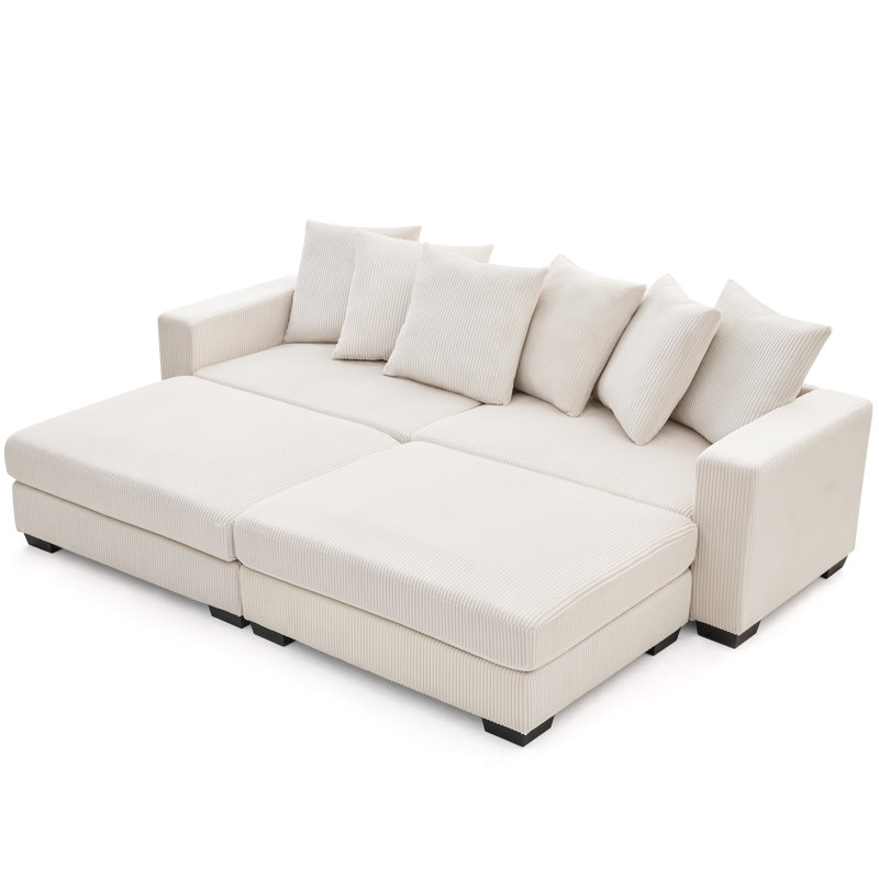 101.6" Upholstered Modular Sectional Sofa Bed Cloud Couch With Deep Seat For Living Room, 2 Seats + 2 Ottomans, Beige, 4