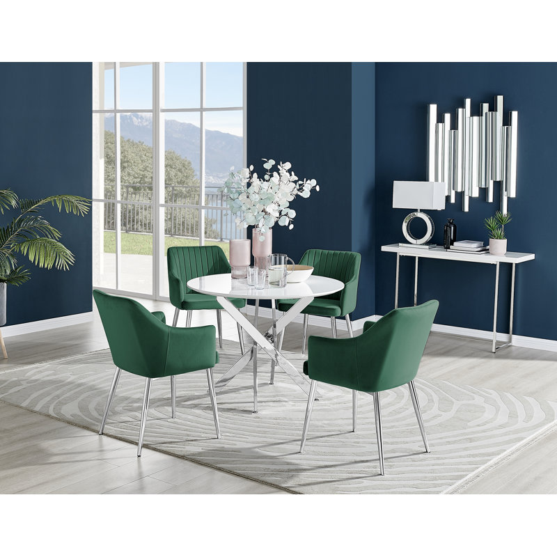 Eubanks 4 - Person Dining Set, Green/Silver