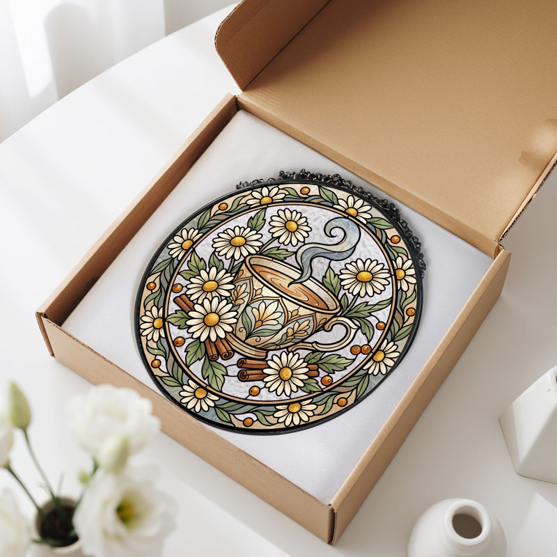 Panneau de vitrail floral en verre coloré 7,8H, H 7,8 po