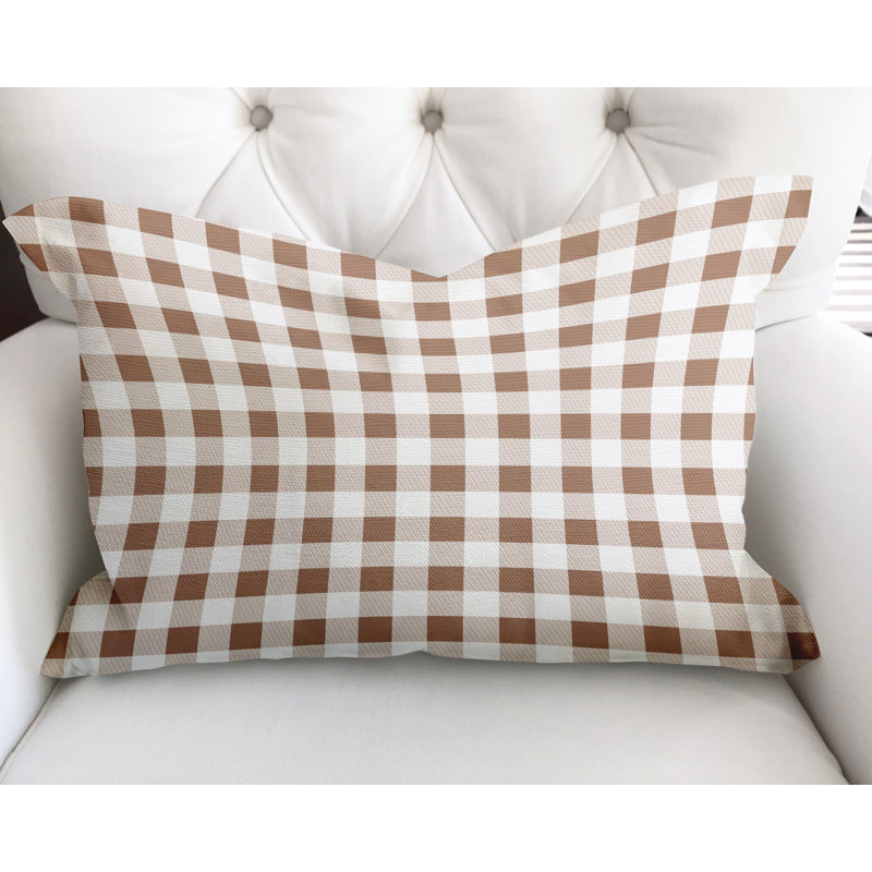 Checkered Cotton Reversible Throw Pillow, Taupe