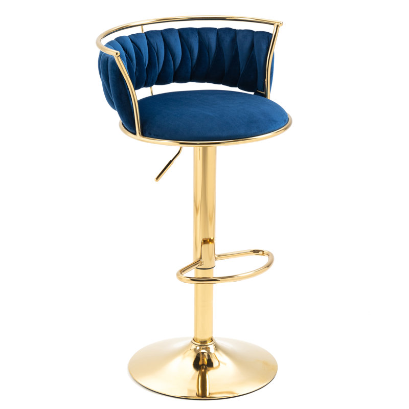 Ginko Height Adjustable Swivel Bar Stool, Gold, Navy Blue