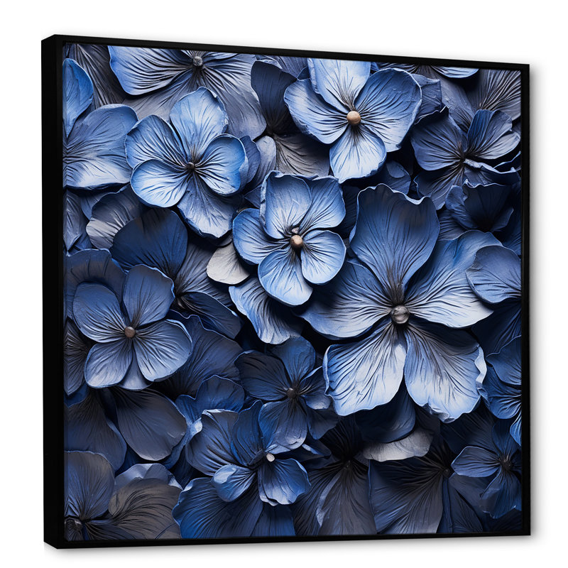 Beauté ornée bleue sur toile, H 30 po x l 30 po x P 1 po, Cadre flottant noir