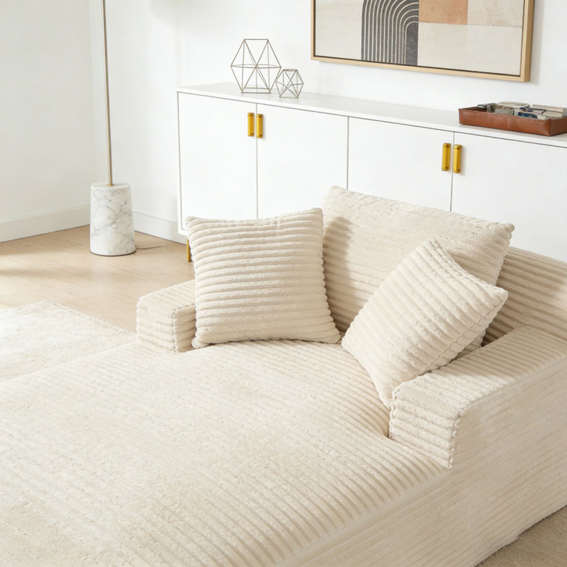 Chaise longue surdimensionnée en velours côtelé pour l'intérieur, Velours côtelé blanc