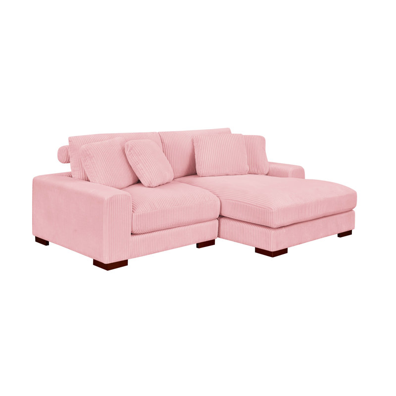 Canapé et méridienne Flaubert Gwendoly, Orienté à droite, Velours côtelé rose, H 33 po x l 89,5 po x P 65 po