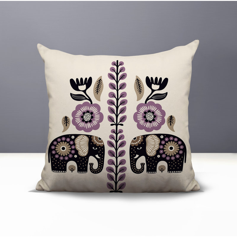 Oreiller carré réversible intérieur / extérieur Jadi Elephant, Mauve, Carré 19 po