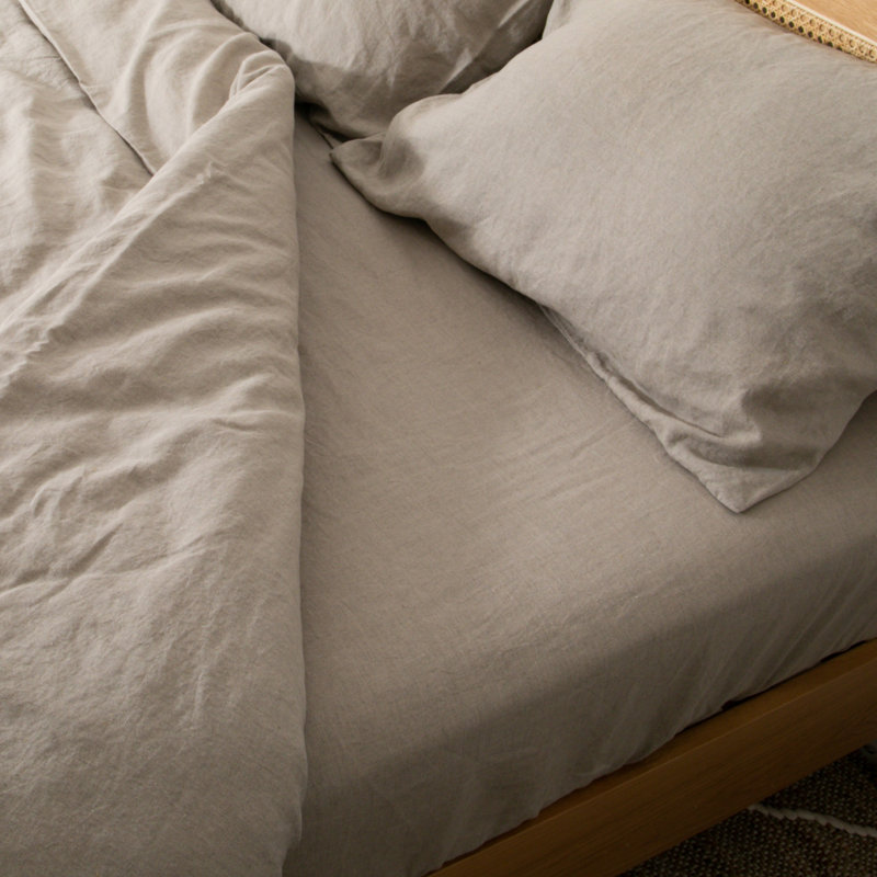 100% Linen Machine Woven Fitted Sheet, Cream, Double (4'6)