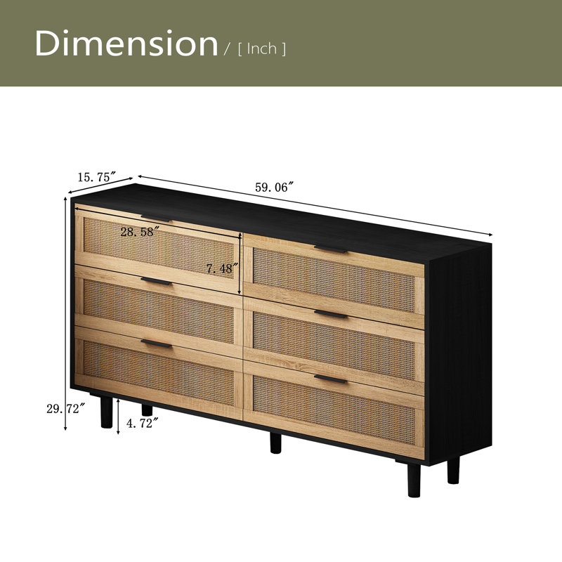 59.06"6-Drawers Storage Cabinet Drawer,For Bedroom,Living Room, Black