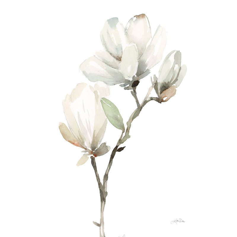 «White Magnolia II» par Katrina Pete - Peinture, Papier avec cadre unique blanc, Non, H 30 po x l 20 po