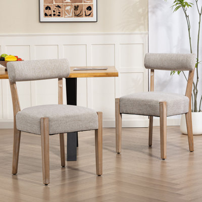 Linen Upholstered Solid Wood Side Dining Chairs