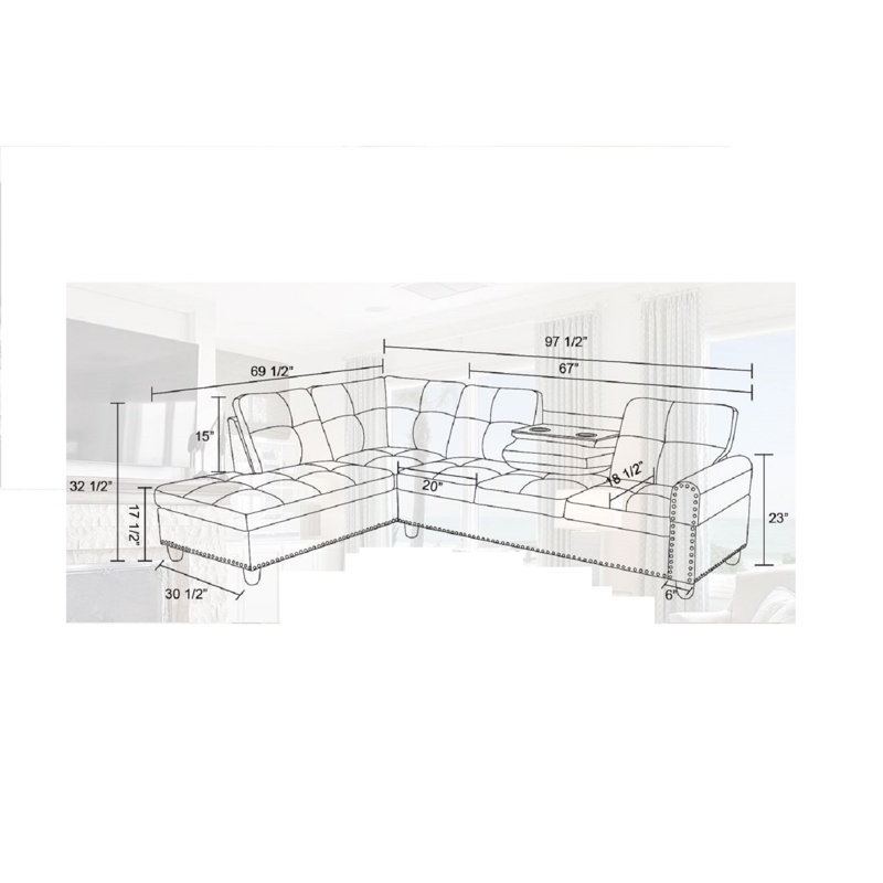 Canapé modulaire avec porte-gobelet rabattable Piotrowski, Similicuir bourgogne