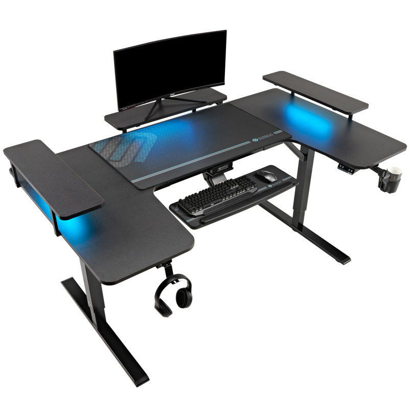 Mariita 74.8" U-Shaped Standing Desk, Smoked Wood/Black