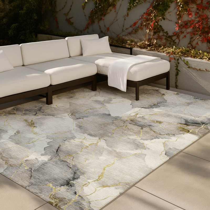 Machine Washable Indoor/Outdoor Chantille ACN2591 Abstract Rug, Ivory, 3' x 5'