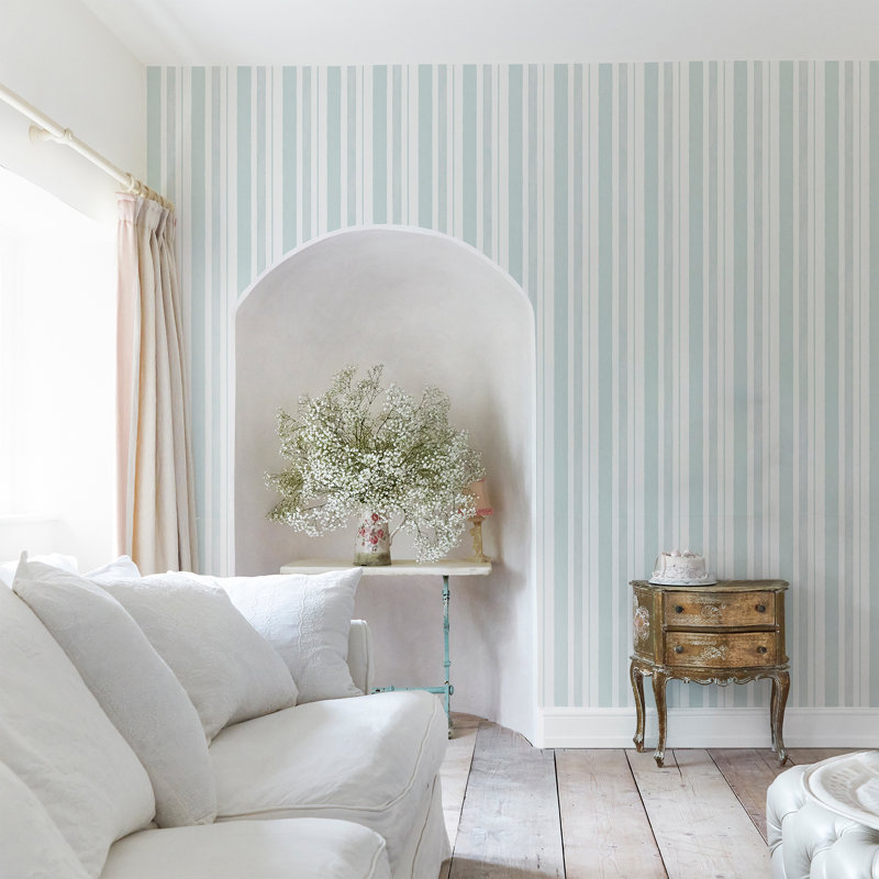 Rachel Ashwell Watercolour Stripe Grey Wallpaper, Blue