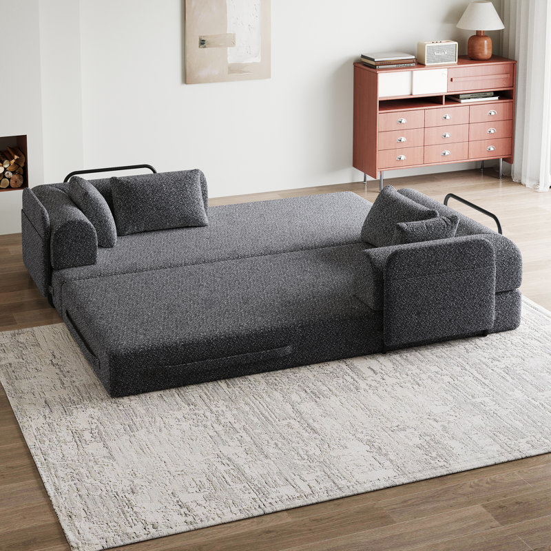Cozyon Contemporary Minimalist Futon Sofa Bed With Chenille Fabric And High-Density Foam, Gray