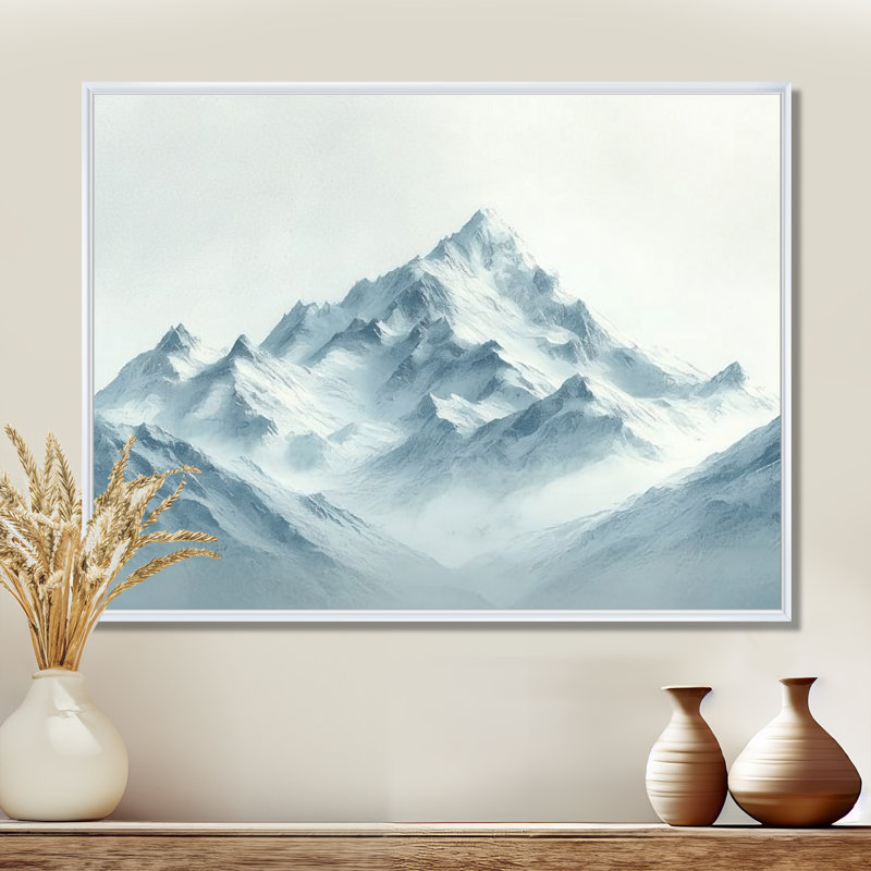 Winter Mountainscape II - Mountains, art mural encadré, H 30 po x l 40 po, Impression encadrée flottante, Blanc