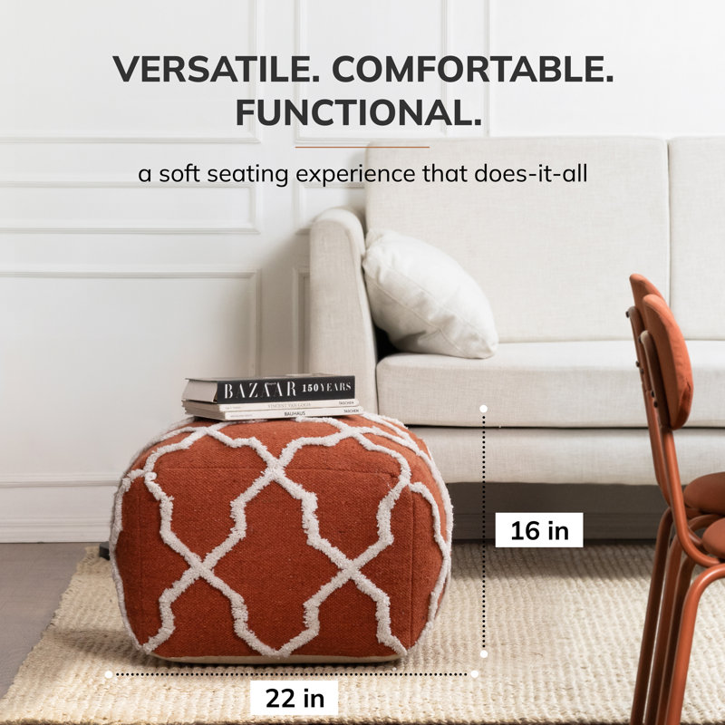 Prathersville Upholstered Pouf, Orange