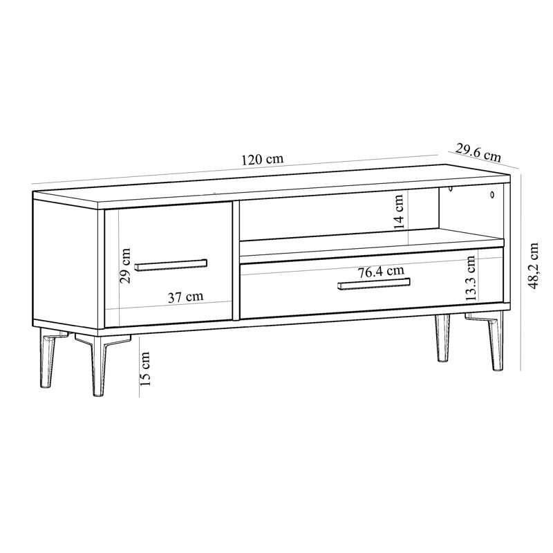 Meuble télé pour téléviseur de 48 po ou moins, Blanc/chêne