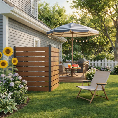 2-Panel Outdoor Privacy Screen, No-Dig Fence for Air Conditioner Concealment, Aluminum Frame with Horizontal Vinyl Slats, Freestanding Enclosure for AC Unit, Pool Equipment, Patio, Backyard.