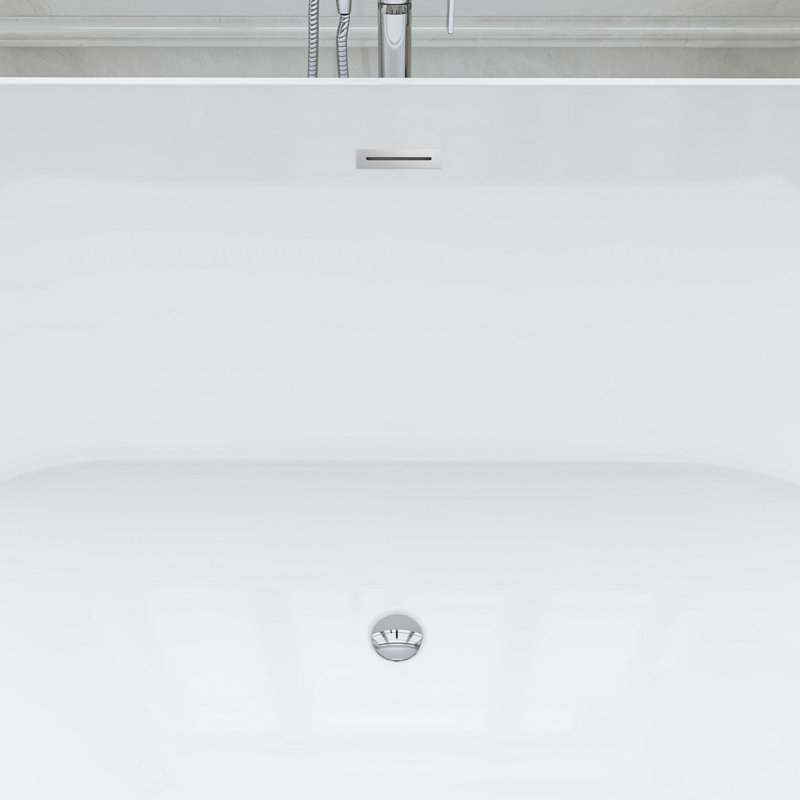 67'' x 32'' Freestanding Soaking Acrylic Bathtub, White/Polished Chrome