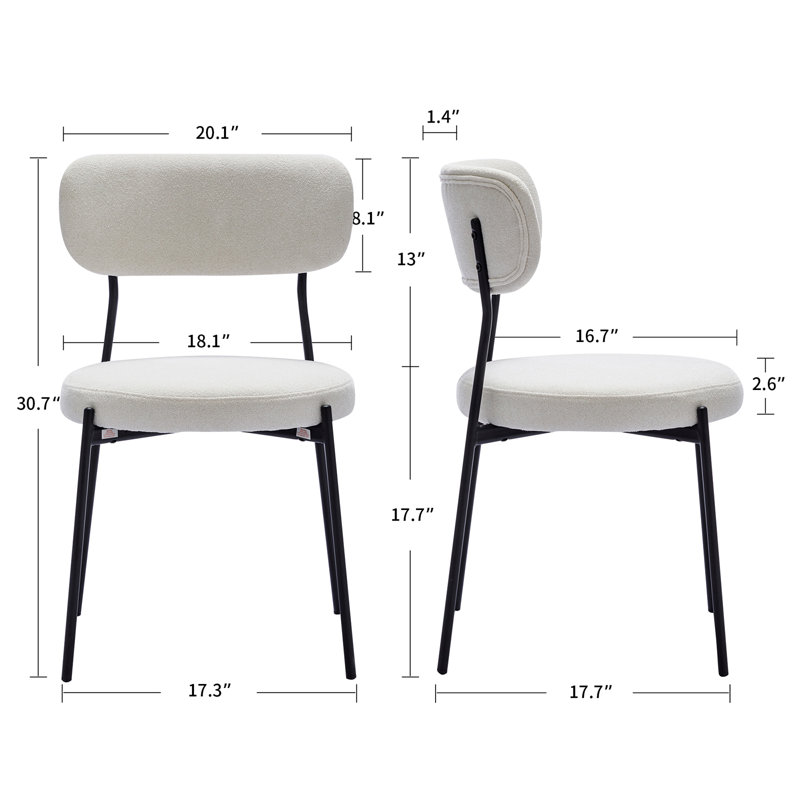 Brayam 17.3" Wide Modern Upholstered Dining Chair Set With Metal Frame, White