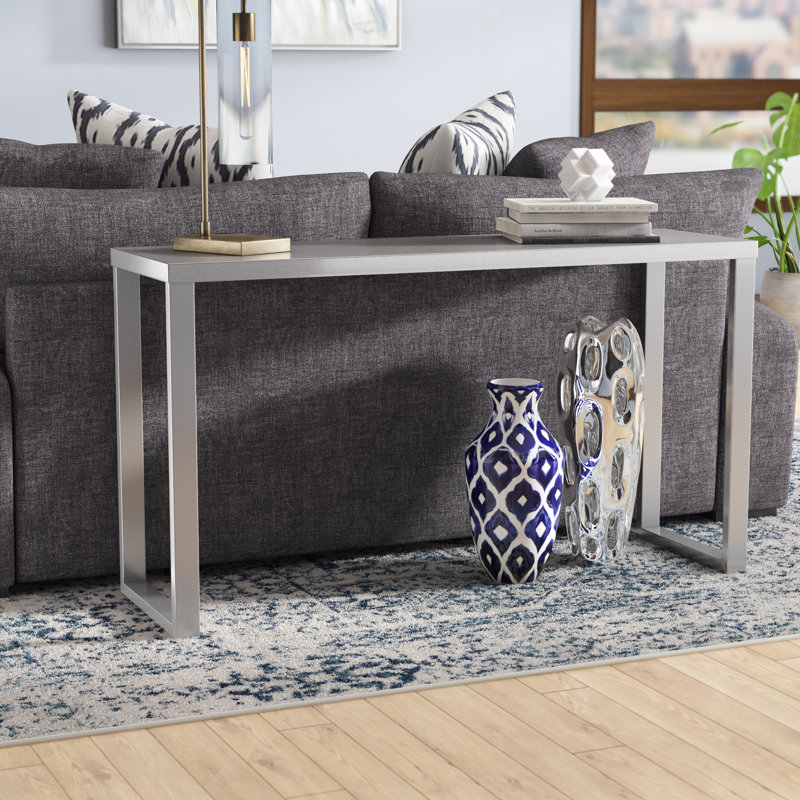Pangea Home Jaylen Clark Console Table – Modern Entryway & Living Room Console in Brushed Steel