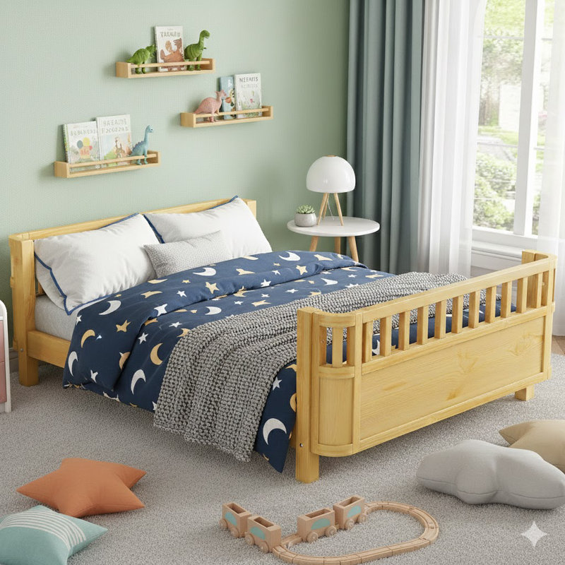 Wood Platform Bed For Kids, Natural, Full