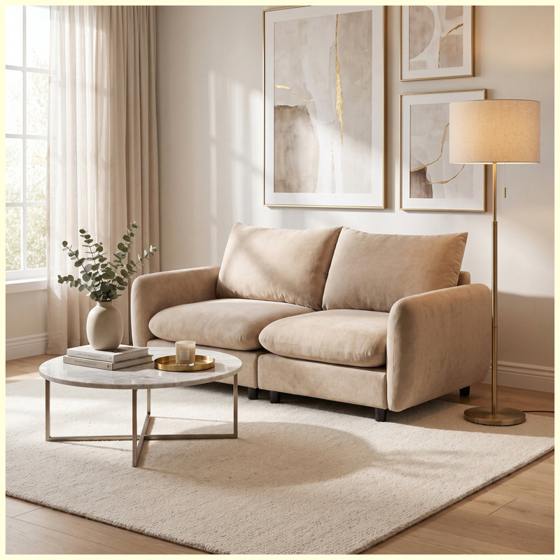 Canapé modulaire rembourré en velours, 34" H x 69" W x 35.5" D