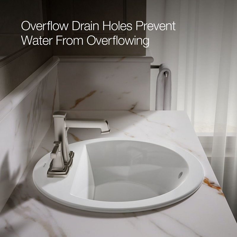 Bryant Ceramic Circular Drop-In Bathroom Sink with Overflow, White, 4'' Centers