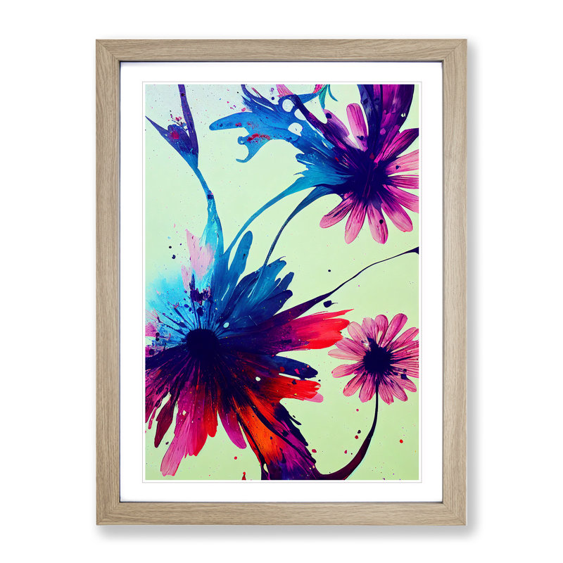Splashed Flowers No.1 Abstract - Framed Print, 64cm H x 46cm W x 2cm D, Oak Framed