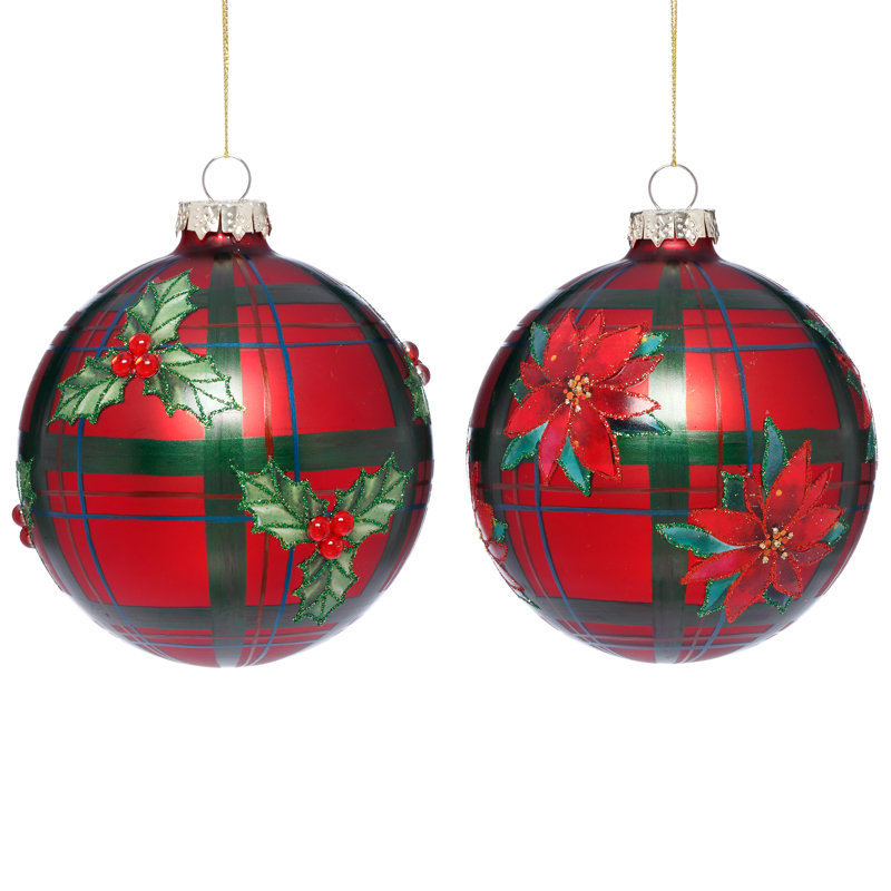 Plaid Poinsettia Ornament, 4 Inches