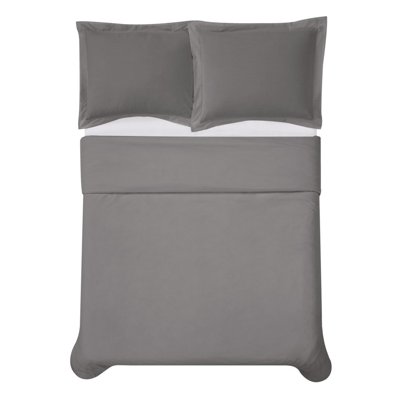Cotton Percale Duvet Cover & Insert, King Duvet Cover + 2 King Shams, Gray