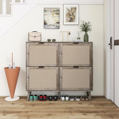 Étagère à chaussures gris foncé, 4 portes autoportantes, capacité de charge de 88 lb, d'ingénierie, compartimentage double couche, barre horizontale pour vestibule stable, gris, rangement, bar, rehaussé