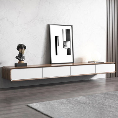 Floating TV Stand, Modern Wall-Mounted Entertainment Center with 3 Drawers, Solid Wood, Walnut Venee