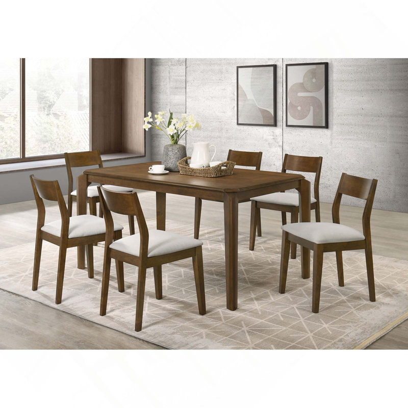 Ensemble de salle à manger rectangulaire 7 pièces Rustic, table de salle à manger rectangulaire en bois avec 6 chaises d'appoint rembourrées