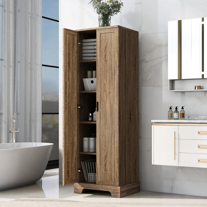 Rectangle Brown Storage Cabinet With Adjustable Shelf, Two Doors, Material, - Tipping Protection, For Cottage Style Home, 20Lbs/Shelf Fitting, Mediterranean 20Lbs Capacity Per Shelf