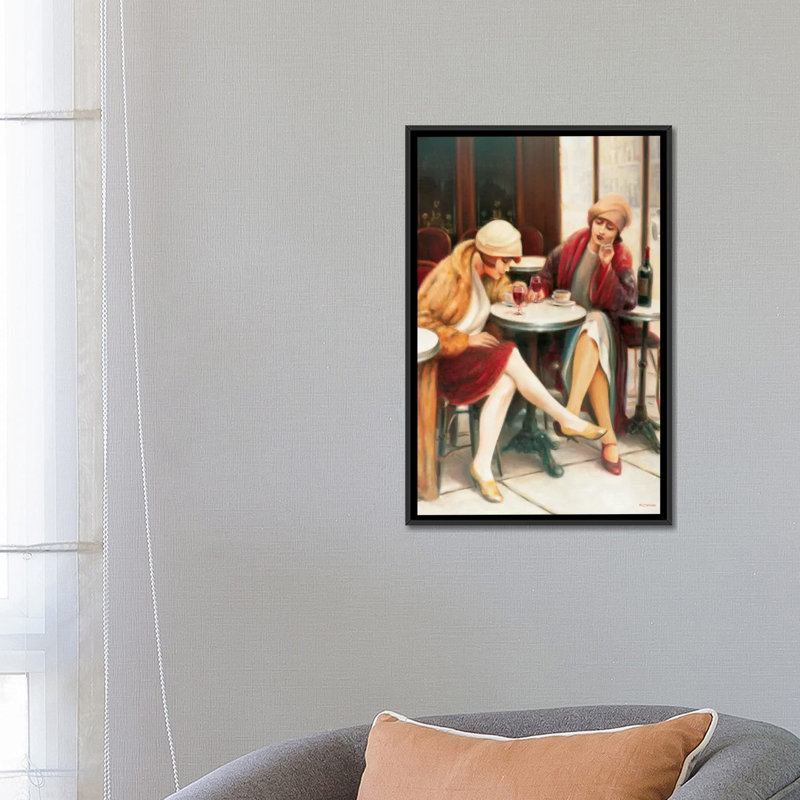 « cafe ii », reproduction sur toile, H 26 po x l 18 po x P 1,5 po, Toile avec cadre noir, Pas de tapis