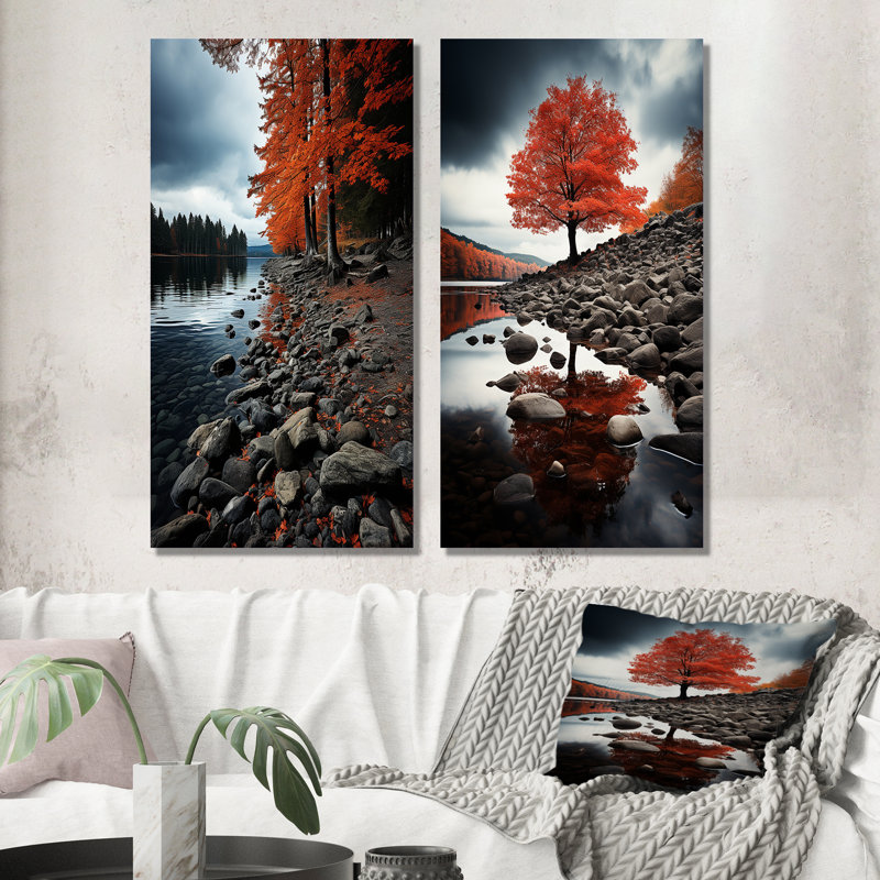 «Canada Autumn Tranquility», 2 pièces sur toile, H 40 po x l 40 po, Toile tendue