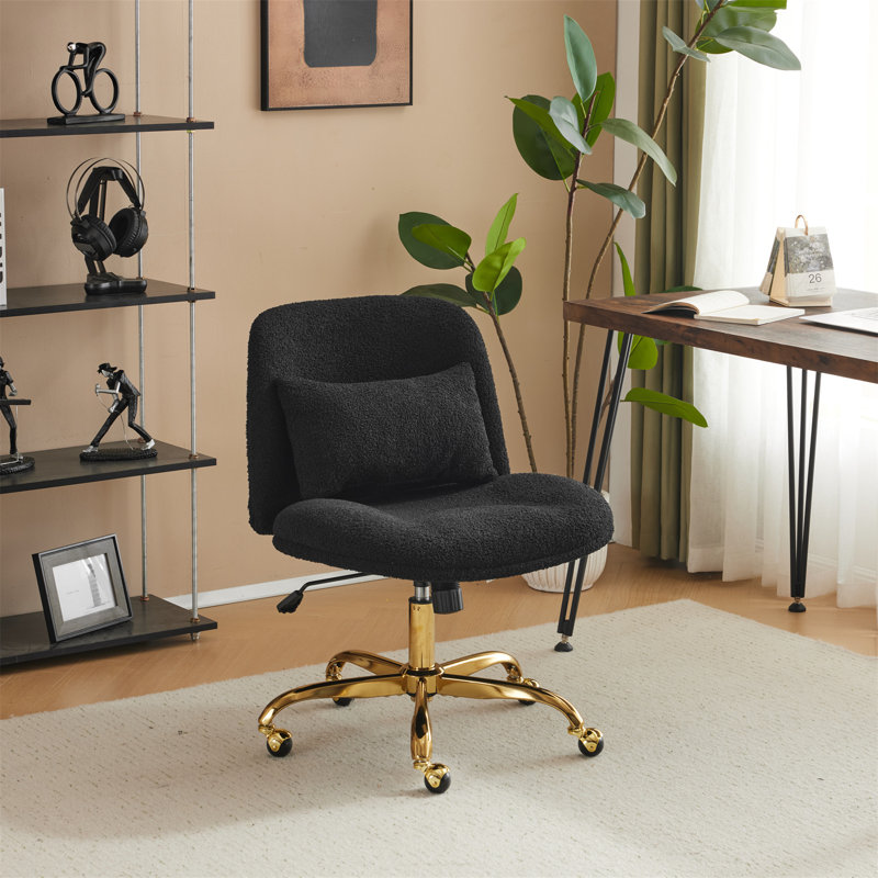 Faux Sherpa Task Office Chair Makeup chair, Black