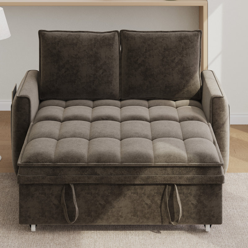 Twin Convertible Sleeper Sofa Bed Tufted Loveseat Small Room Couch, Brown