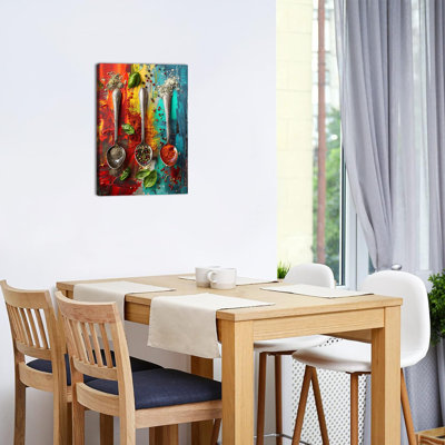 Grande affiche colorée Adriany, vibrant, abstrait, cuillère, nourriture, peinture, impressions, cuisine moderne, décoration murale, œuvre d'art pour la salle à manger, encadrée prête à être suspendue, 12 po x 16 po, 28 po x 40 po