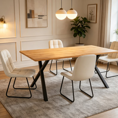 63" Modern Oak Dining Table Set For Small Spaces, 5-piece Set With Rectangular Table & 4 Padded Leather Chairs, Compact, Sturdy & Easy To Assemble