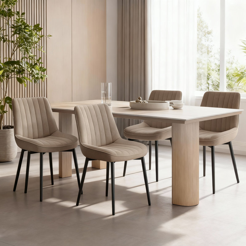 47.5cm H Fabric Upholstered Metal Upholstered Back Side Chair, Khaki