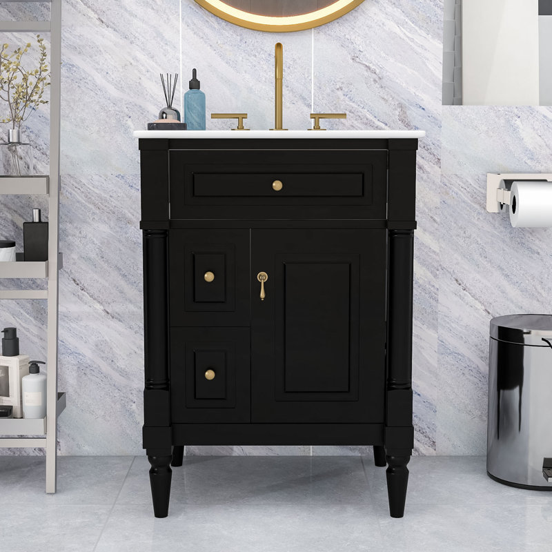 Meuble-lavabo moderne avec rangement fonctionnel et fabrication en bois robuste, Noir