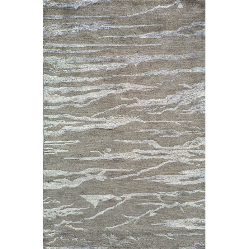 Tapis gris en soie touffeté à la main Martone, Rectangle 3 pi 6 po x 5 pi 6 po