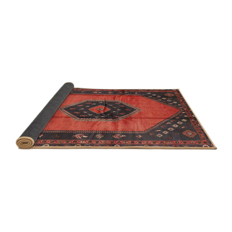 Tapis traditionnel rouge / noir, Rond 3 pi