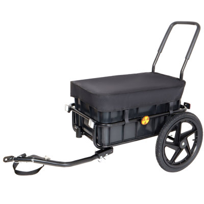 Poussette 2 en 1 pour cargaison de vélo, remorque à vélo avec boîte amovible et housse imperméable, noir, poussette avec attelage de remorquage et guidon amovible, noir