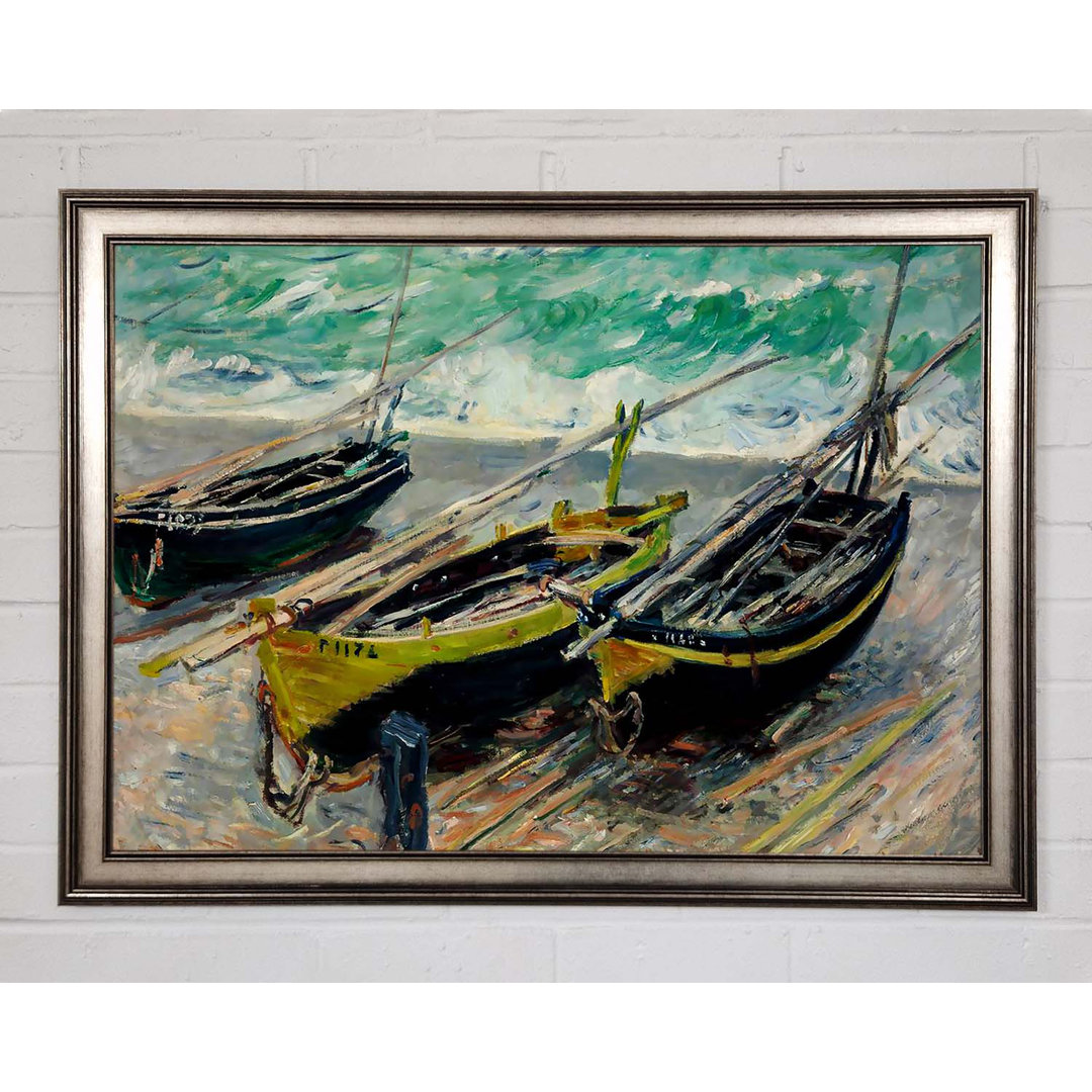 Gerahmtes Leinwandbild Three Fishing Boats von Monet