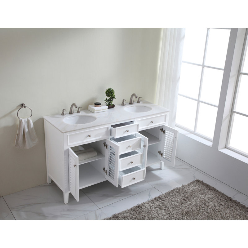 Ensemble de meuble-lavabo double 60 po, Blanc, Cristal blanc