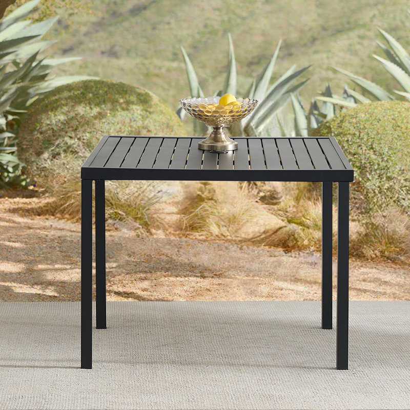 Table de salle à manger d'extérieur carrée toutes saisons de 35,5 po pour 4 personnes, table de salle à manger en métal noir avec trou de parasol réglable, table de bistro